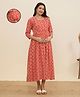 MomToBe Cotton Woven Three Fourth Sleeves Floral Printed Maternity Kurti With Side Zipper Nursing Access - Neon Red