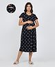 MomToBe Cotton Knit Half Sleeves Abstract Printed Maternity Nighty With Overlap Nursing Access - Ink Black