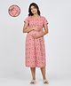 MomToBe Cotton Knit Half Sleeves Abstract Printed Maternity Nighty With Overlap Nursing Access - Dusty Peach