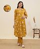 MomToBe Cotton Woven 3/4Th Sleeve Floral Printed Maternity Suit Set With Side Zipper Nursing Access - Goldenrod Yellow