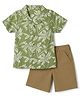 Babyhug 100% Cotton Woven Half Sleeves Tropical Theme Printed Shirt & Shorts Set - Green & Khaki