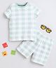 BABY NATION Cotton Knit Half Sleeves Checked Coordinating Tee & Shorts Set - Light Grey