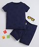 BABY NATION Cotton Knit Half Sleeves Solid Coordinating Tee & Shorts Set - Navy Blue