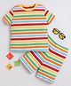 BABY NATION Cotton Knit Half Sleeves Striped Coordinating Tee & Shorts Set - Multi Colour