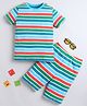 BABY NATION Cotton Knit Half Sleeves Striped Coordinating Tee & Shorts Set - Multi Colour