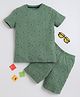 BABY NATION Cotton Knit Half Sleeves Floral Printed  Coordinating Tee & Shorts Set - Green