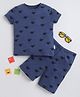 BABY NATION Cotton Knit Half Sleeves Bird Printed  Coordinating Tee & Shorts Set - Navy Blue