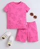 BABY NATION Cotton Knit Half Sleeves Dancing Rat Printed Coordinating Tee & Shorts Set - Dark Pink
