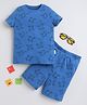 BABY NATION Cotton Knit Half Sleeves Aeroplane Printed  Coordinating Tee & Shorts Set - Royal Blue