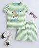 BABY NATION Cotton Knit Half Sleeves Striped & Dinosaur Printed Coordinating Tee & Shorts Set - Light Green