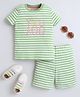 BABY NATION Cotton Knit Half Sleeves Striped & Typography Printed Coordinating Tee & Shorts Set - Light Green