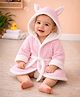 The little lookers Microfiber Knit Full Sleeves Solid Baby Hooded Bathrobe With Ear Applique - Pink