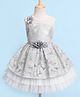 Enfance Net Woven Sleeveless Sequinned  Fit & Flared Party Dress With Floral Corsage - Grey