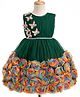 Enfance Net Woven Sleeveless Butterfly Applique & Corsage Flared Party Dress - Green