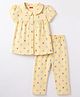 Babyhug Cotton Knit Half Sleeves Peter Pan Collared Top & Pyjama Night Suit Floral Print - Yellow