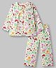 Babyhug Cotton Knit Full Sleeves Peter Pan Collared Top & Pyjama Night Suit Floral Print - White