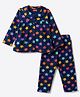 Babyhug Cotton Knit Full Sleeves Peter Pan Collared Top & Pyjama Night Suit Star Print - Navy Blue