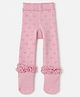 Mustang Cotton Knit Full Length Girls Tights with Frills and Hearts Design - Pink