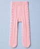 Mustang Cotton Knit Full Length Tights with Cable Knit and Floral Embroidery in Pink for 3-6 Months