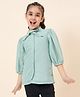 StyloBug Woven Three Fourth  Puffed Sleeves Striped Shirt Style Top - Green