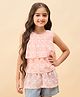 StyloBug Woven Sleeveless Floral Embroidered Tiered Top - Peach