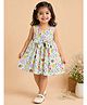 StyloBug Cotton Woven Sleeveless Leaves & Floral  Printed Knot Detailed Dress - Off White