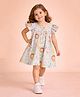 StyloBug Cotton Woven Half Sleeves Animals Printed Dress - Blue