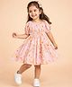 StyloBug Cotton Woven Half Puffed Sleeves Animals Printed Dress - Pink
