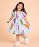 StyloBug Cotton Woven Half Puffed Sleeves Animal Face Printed Dress - Blue