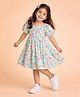 StyloBug Cotton Woven Half Puffed Sleeves Floral Printed Dress - Multi Colour