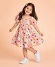 StyloBug Cotton Woven Half Puffed Sleeves Floral Printed Dress - Peach