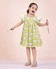 StyloBug Cotton Woven Frill Sleeves Cartoon Printed Dress - Green