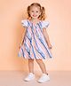 StyloBug Cotton Woven Frill Sleeves Striped Dress - Multi Colour