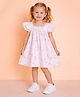 StyloBug Cotton Woven Frill Sleeves Typography Printed Dress - Off White