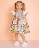 StyloBug Cotton Woven Cap Sleeves Lace Embellished Plants   Printed Dress - Multi Colour