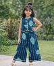 The Magic Wand Cotton Woven Sleeveless Striped & Leaf Printed Coordinating Top & Pants Set - Teal Blue