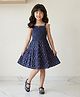 The Magic Wand 100% Cotton Woven Sleeveless Floral Motifs Printed Smocked Dress - Navy Blue