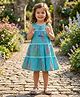 The Magic Wand Cotton Woven Sleeveless Tassel Bow Applique Detailed Lace Embellished & Floral Printed Tiered Dress - Blue
