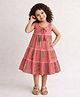 The Magic Wand Cotton Woven Sleeveless Tassel Bow Applique Detailed Lace Embellished & Floral Printed Tiered Dress - Coral