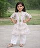 The Magic Wand Cambric Woven Three Fourth Sleeves Butti Printed Kurti Salwar Set - Off White