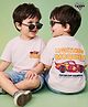 Bonfino Disney Interlock Knit Half Sleeves Oversized T-Shirt with Front & Back Car Graphics - Peach