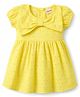 Babyhug Cotton Woven Sleeveless Solid Colour Schiffli Dress with Bow - Yellow