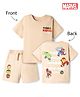 Bonfino Marvel Interlock Knit Half Sleeves T-Shirt & Shorts With Marvel Graphic - Beige