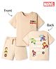 Bonfino Marvel Interlock Knit Half Sleeves T-Shirt & Shorts With Marvel Graphic - Beige
