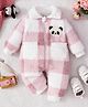 Mark & Mia Full Sleeves Winter Wear Romper With Panda Applique & Checks- Pink