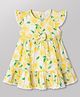 Babyhug Rayon Woven Frill Sleeves Floral Printed Frock with Bow Applique- Yellow & White