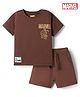 Bonfino Marvel Interlock Knit Half Sleeves T-Shirt & Shorts With Marvel Graphic - Brown
