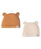 Babyhug 100% Cotton Interlock Knit Solid Baby Cap with Ears Applique Light Brown Pack of 2 - Diameter 15 cm