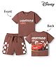Bonfino Disney 100% Cotton Knit Half Sleeves T-Shirt & Shorts Set With Front & Back Cars Graphic - Brown