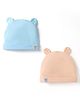 Babyhug 100% Cotton Interlock Knit Cap With Ear Applique Pack of 2 Light Blue & Orange - Diameter 16.5 cm